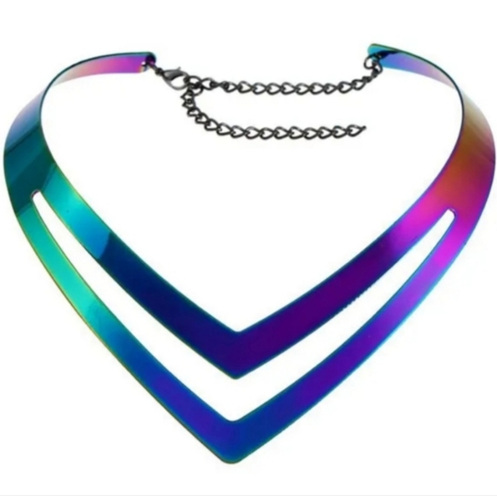 NWT Incredible Multi Colored Iridescent Statement Torque Necklace!!